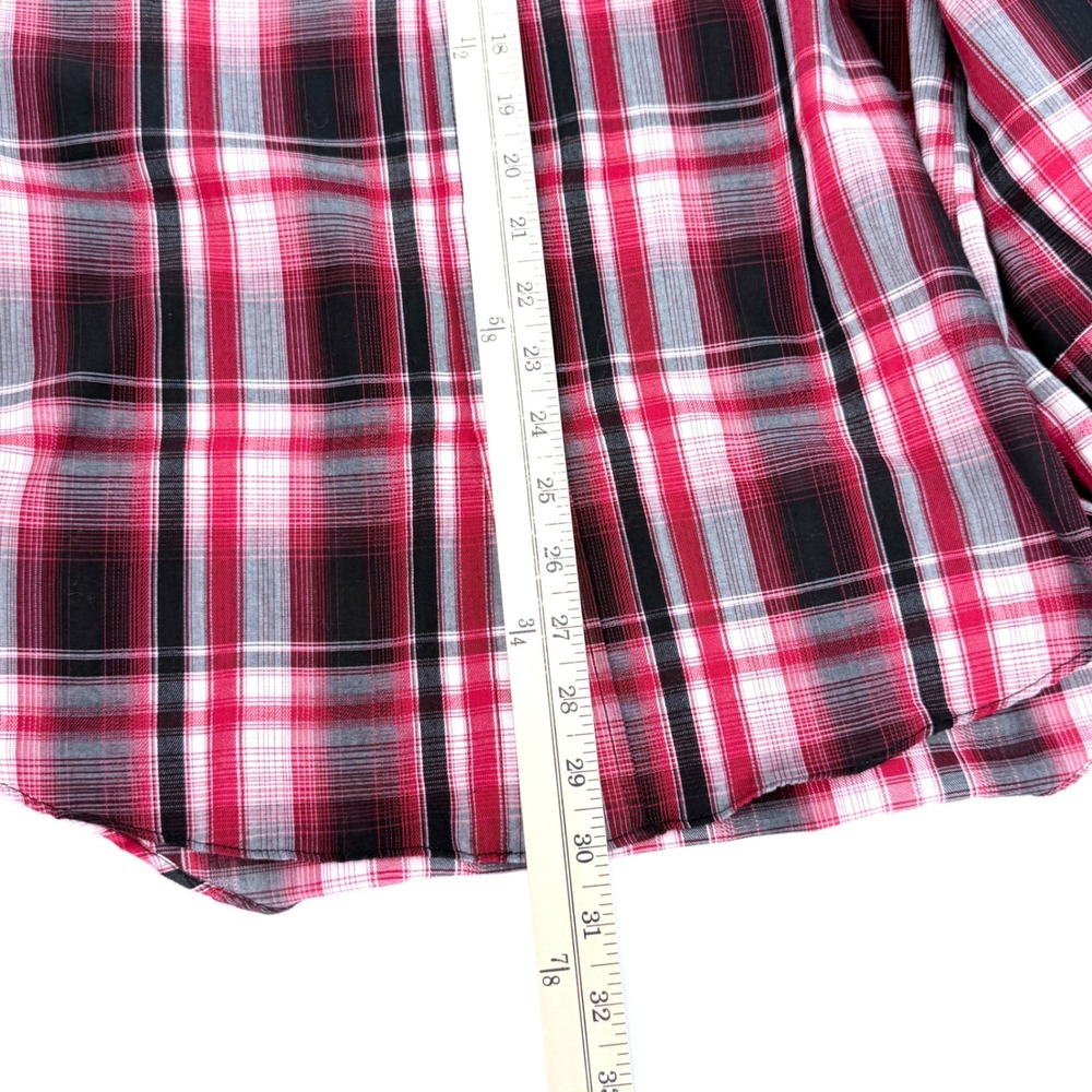 Ely Cattleman Western Shirt Mens M Red Black Plaid Black Pearl Snaps Embroidery - Picture 10 of 10